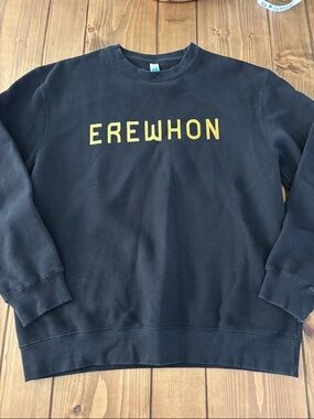 EREWHON Black Crewneck Sweater with Yellow Logo